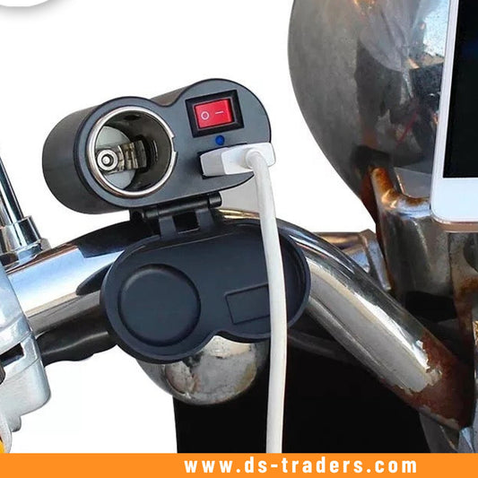 12V Motorcycle USB Charger Socket and Lighter